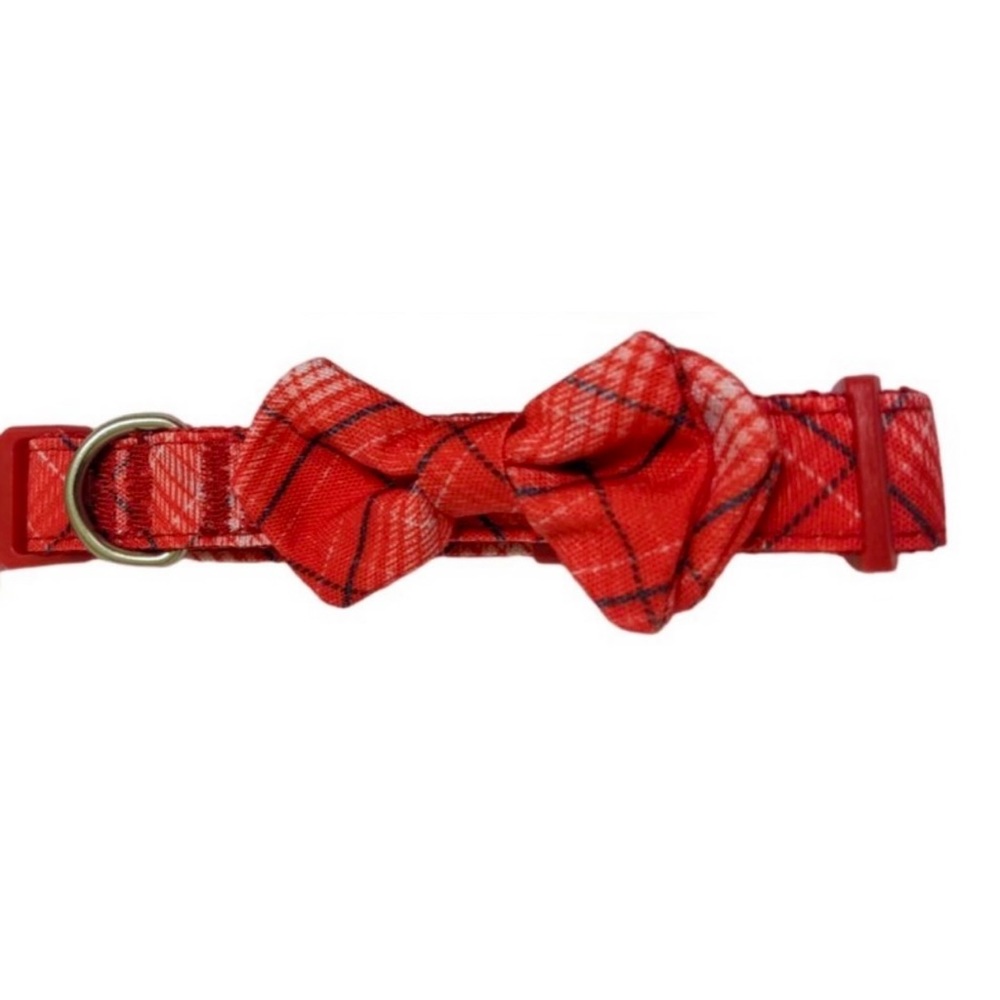 5/$20 Festive Plaid Dog Collar with Bow, Size Small